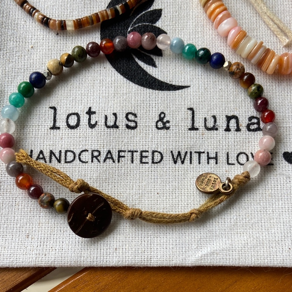 Lotus & Luna Beaded Bracelet Anklet Set - Multi & Peach - Picture 2 of 4